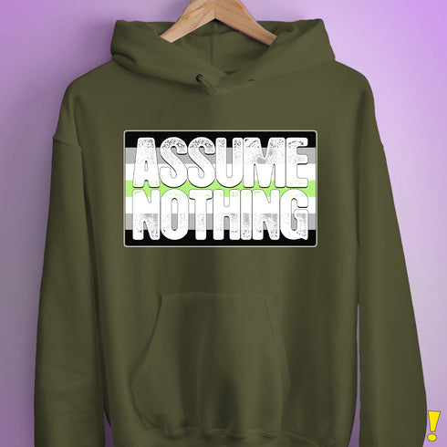 Assume Nothing Agender Pride Flag Hoodie - Army